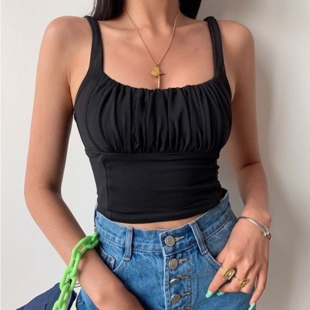 Black Ruched Crop Top